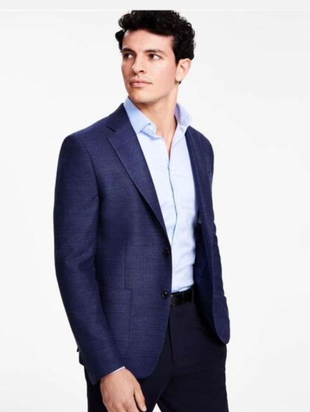 Calvin Klein Men's Wool Blend Navy Blue Herringbone Slim Fit  Blazer Size 42R - Picture 2 of 8